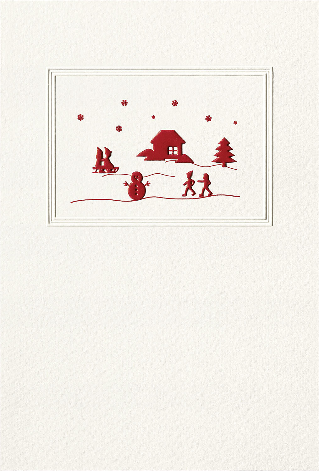 Weihnachtskarte creme mit roter Folienprägung Winterlandschaft im Rahmen