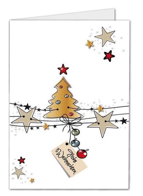 Praktische Großformat Weihnachtskarte DIN A5 als Klappkarte mit Sternen, Weihnachtsbaum und Gruß 