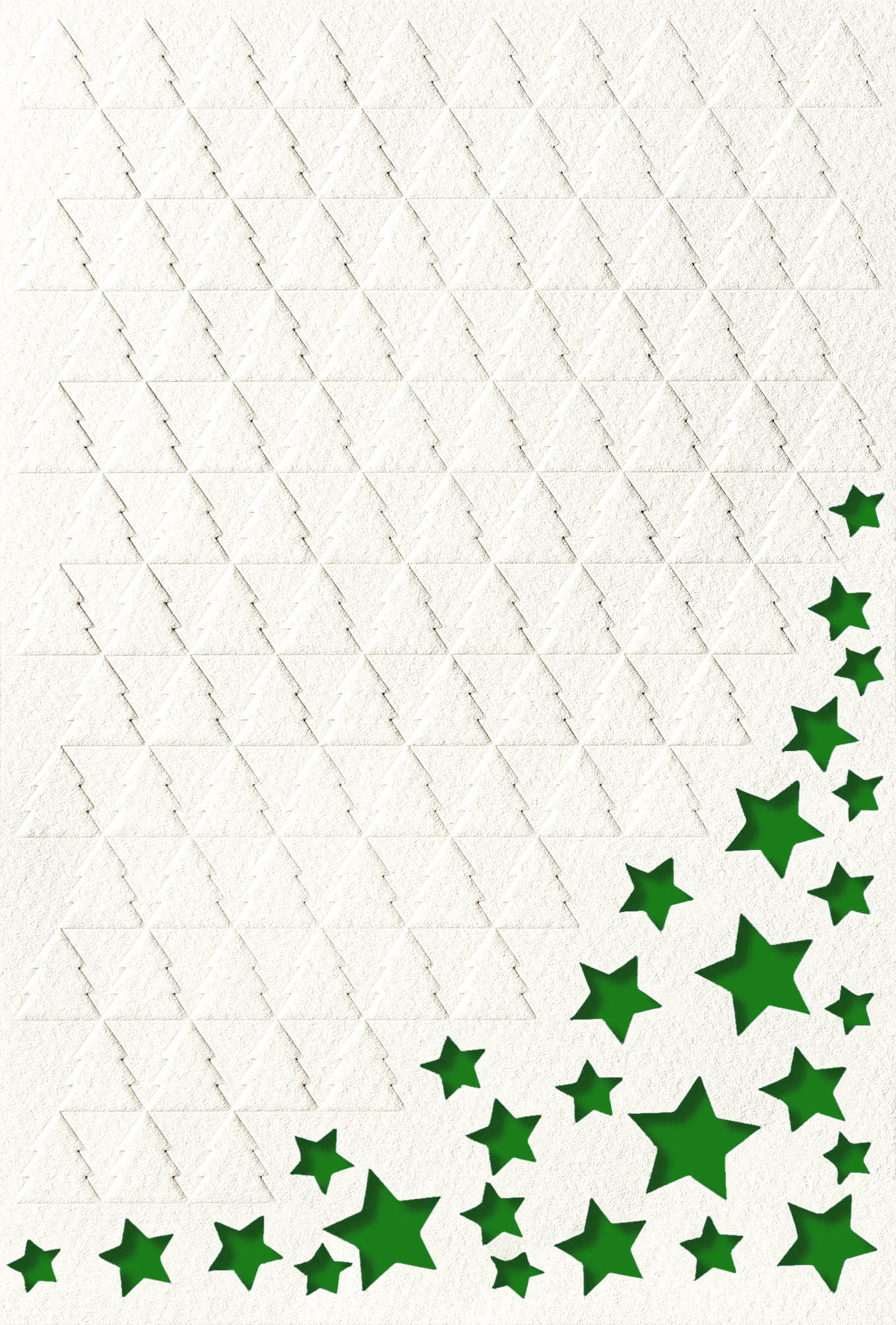 Cremeweiße Weihnachtskarte mit Blindprägung und Sternstanzung, inkl. gruenem Einleger
