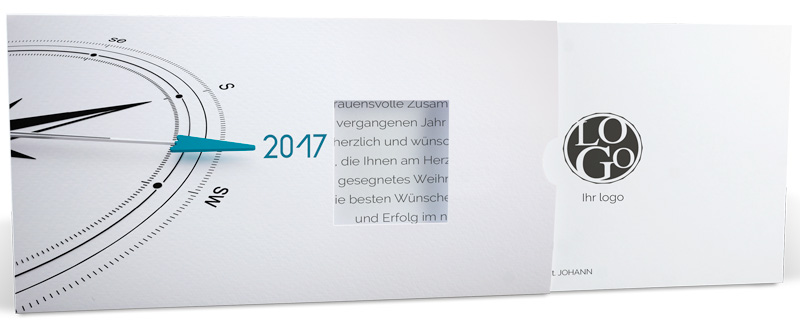 Neujahrskarte 2017 mit Kompass und Jahreszahl - Schiebekarte mit Logoausschnitt