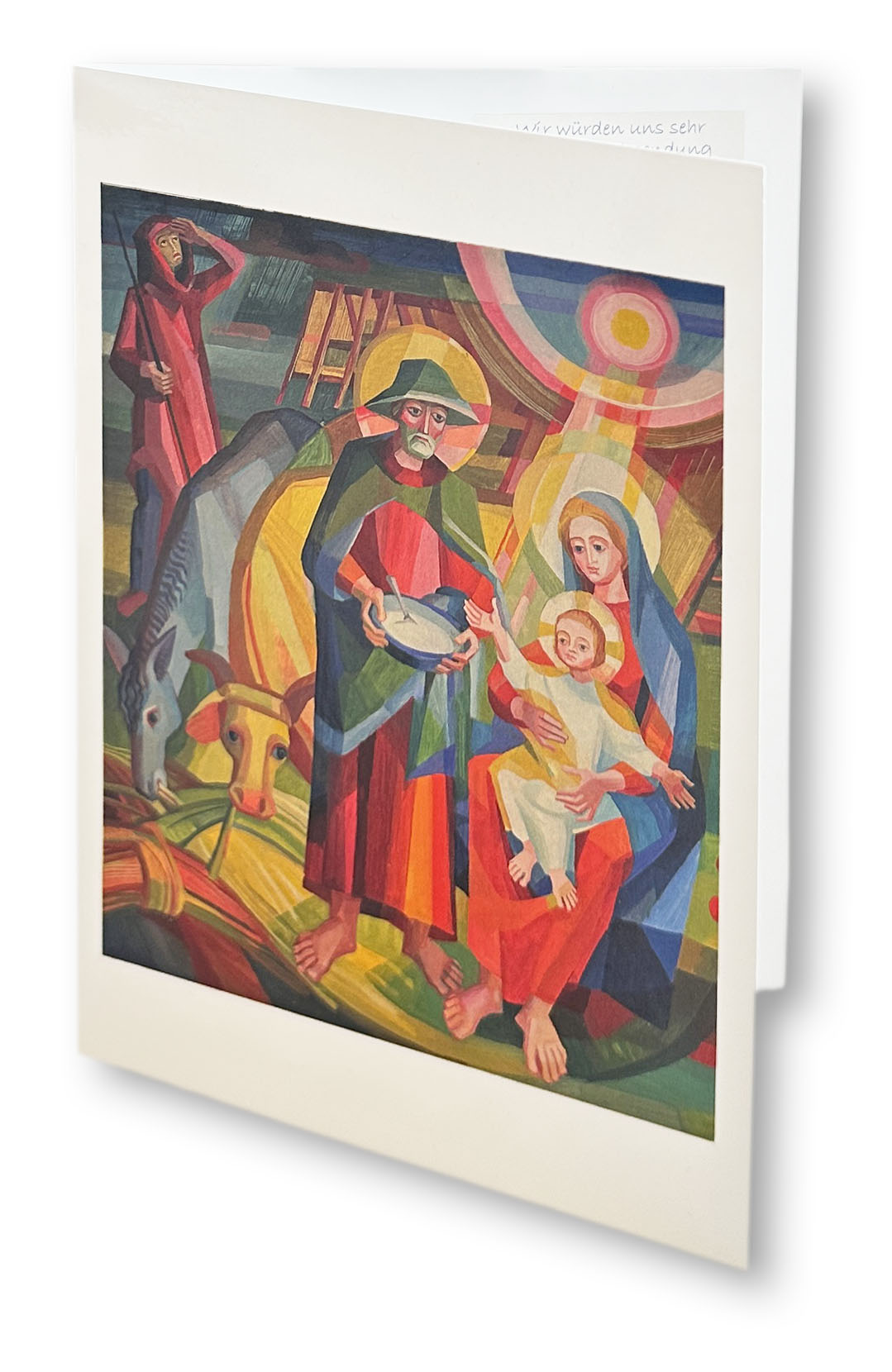 Christliche Weihnachtskarte mit buntem Farbdruck des Künstlers Franz Weiss, Tafelmalerei 1970.