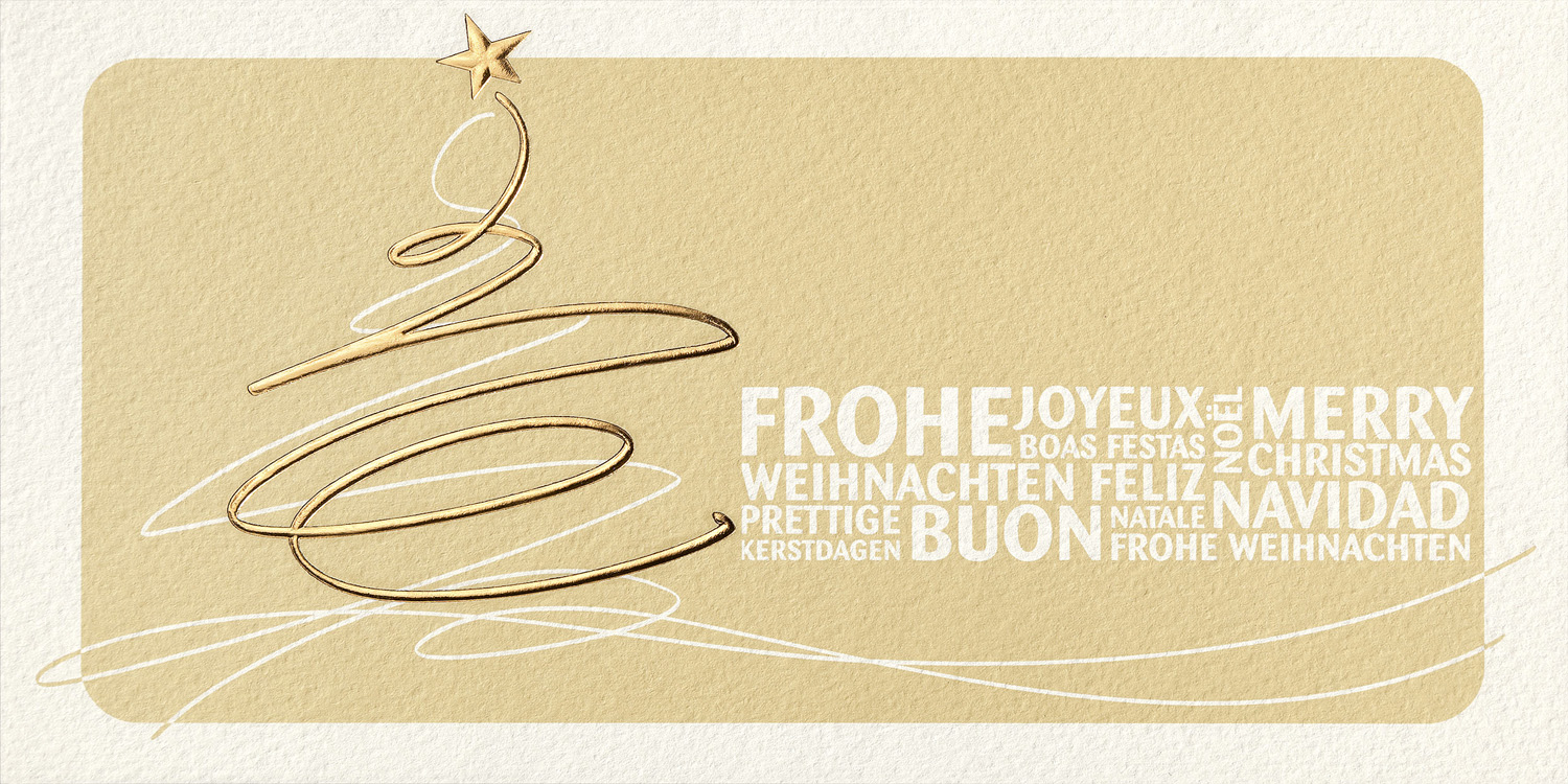 Weihnachtskarte creme mit abstraktem Weihnachtsbaum mehrspr.