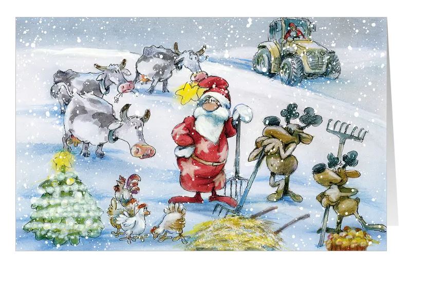 Tierische Weihnachtskarte "Traktor X-Mas" für Landwirtschaft, Agrar, Bauernverband, Futtermittelhersteller, Lohnunternehmen