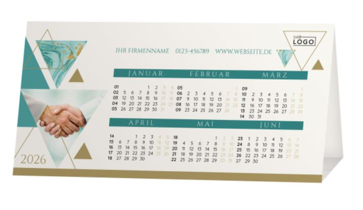 Mini-Tischkalender "Erfolgskurs" zum Aufstellen mit Logoeindruck und Spendenanteil: Misereor - Ihr Hilfswerk