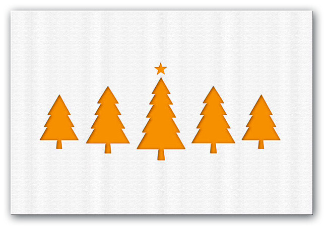 Weihnachtskarte aus weißem Aquarellkarton mit Motivstanzung und Einlegeblatt in orange