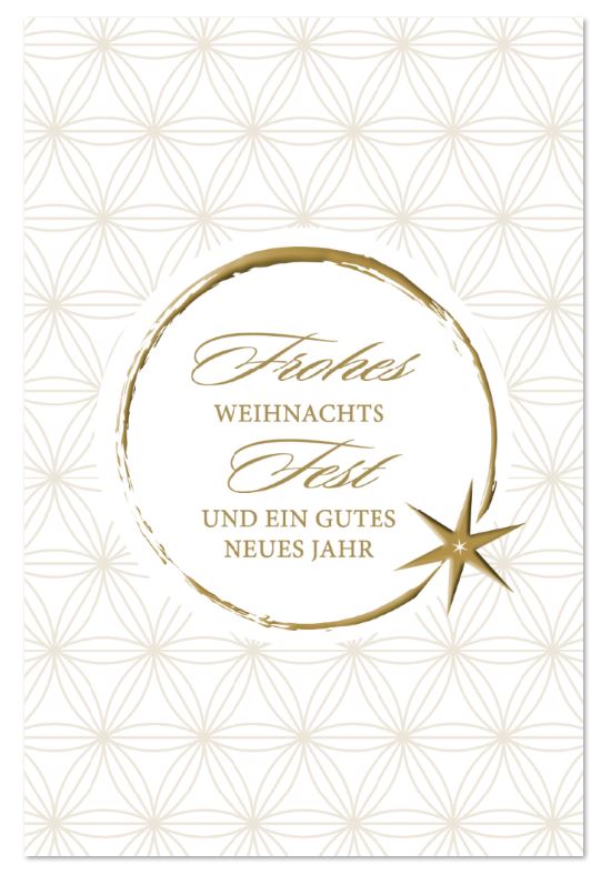 Weihnachtskarte "Sternen Ornamente" in creme mit Gold- und Perlmuttprägung als Klappkarte im Hochformat