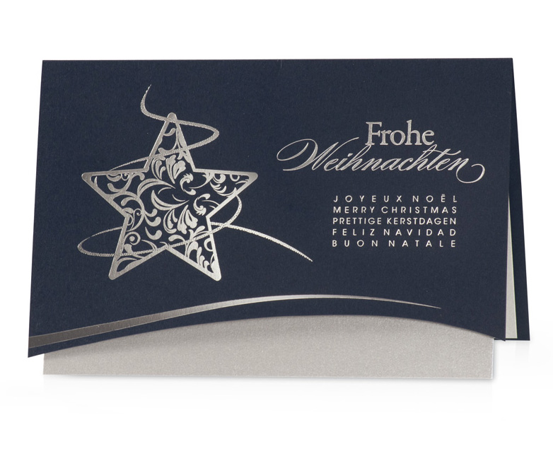 Weihnachtskarte nachtblau mit Stern und Weihnachtswünschen