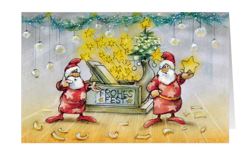 Funkelnde Weihnachtskarte "Sternenzauber" für Holzbau, Zimmerei, Schreiner, Tischler, Möbelbau mit Gruß Frohes Fest