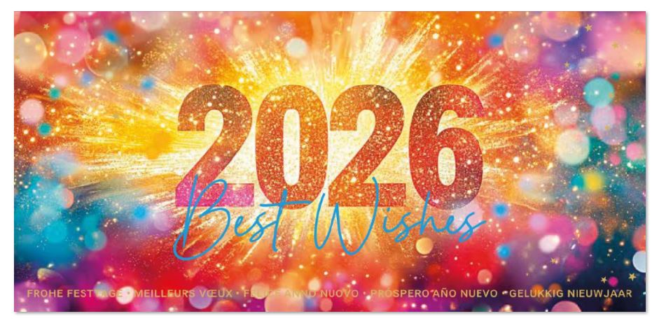 Festliche Spenden-Neujahrskarte "Lichterglanz" mit internationalen Grüßen zugunsten der Kindernothilfe