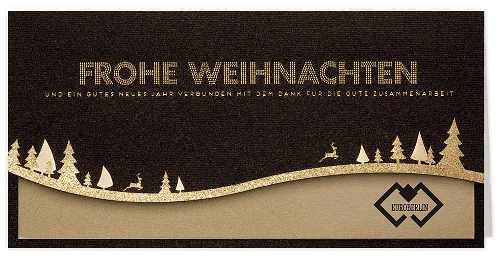 Weihnachtskarte schwarz - gold Effektkarton + Einlegeblatt gold