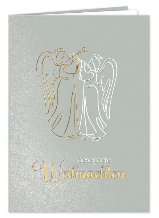 Christliche Weihnachtskarte „Engel“ in Silbergrau mit glanzvollem Foliendruck in Gold und Weiß, inkl. Einlegeblatt