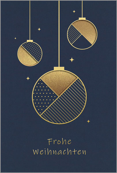 Dunkelblaue Weihnachtskarte mit goldener Prägung und Formstanzung sowie Einlegeblatt in gold