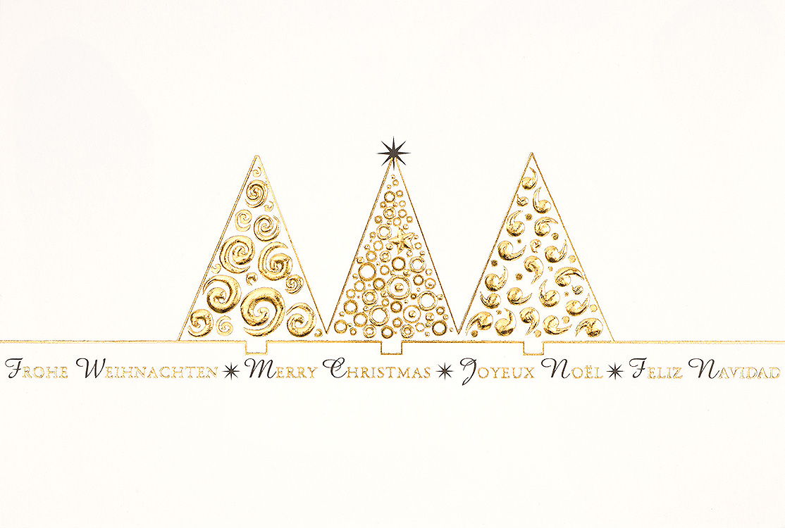 Weihnachtskarte creme mit drei geprägten Weihnachtsbäumen