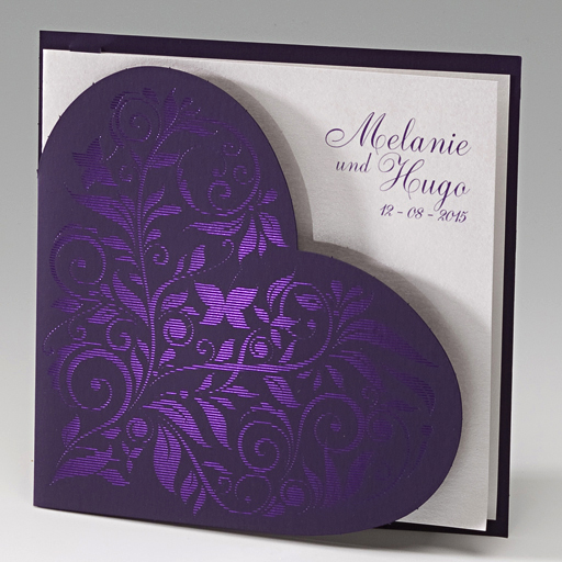 Hochzeitskarte violett Herz metallic Ornament perlmutt ba723040