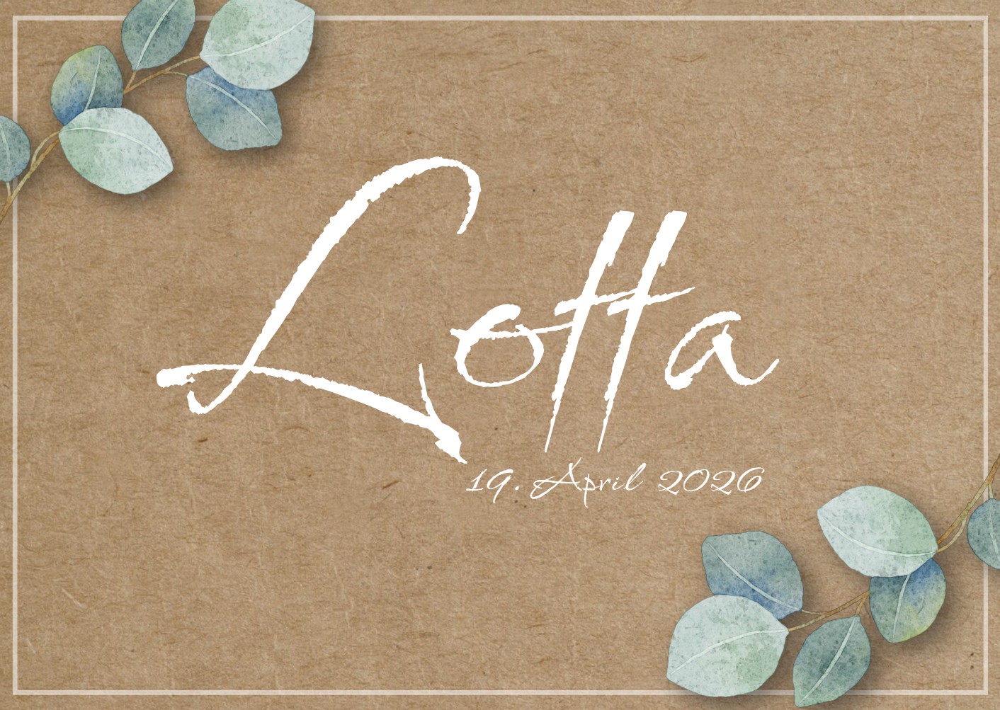 Einladungskarte zur Konfirmation in Kraftkarton-Optik mit Eukalyptus Zweigen