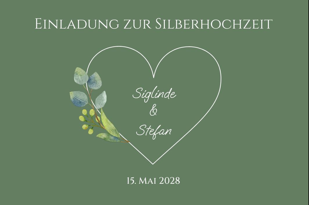 Einladungskarte zur Silberhochzeit "Eukalyptus-Traum" mit eigenem Foto und individuellem Text