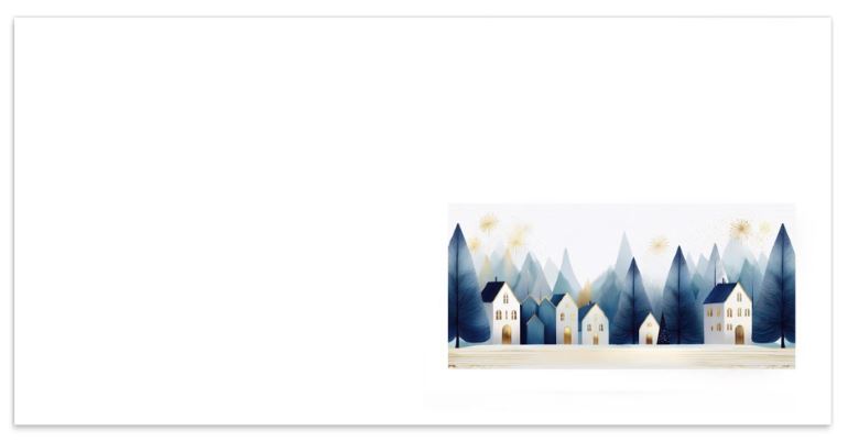 Briefumschlag ohne Fenster, haftklebend, DIN lang "Häuser und Tannen" für Weihnachts-Briefpapier 