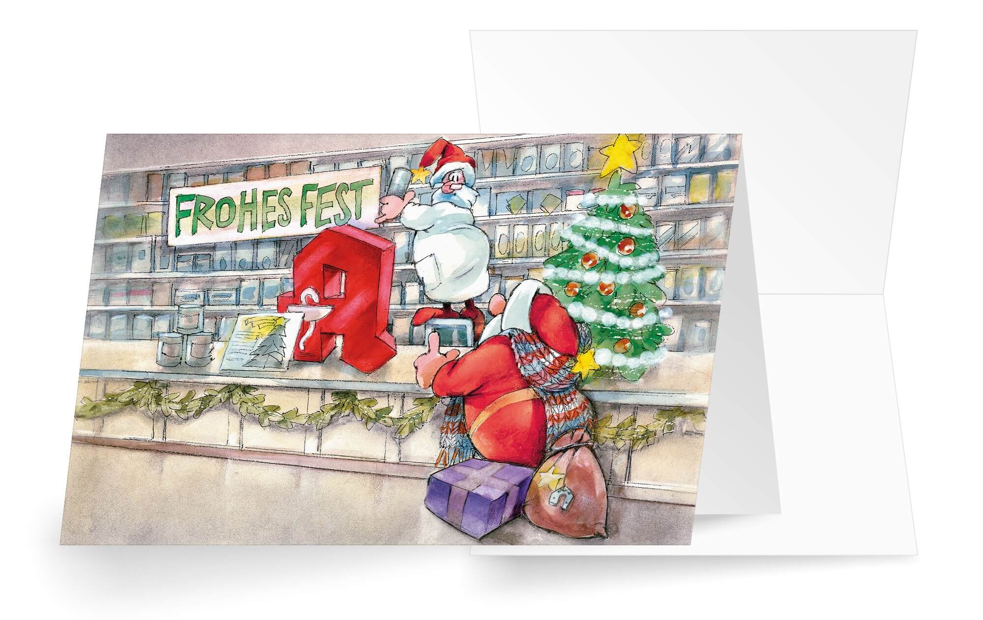 Lustige Weihnachts-Branchenkarte für Apotheker mit Weihnachtsgruß und Baum