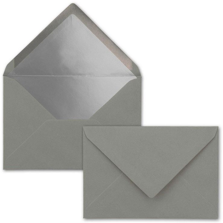 Briefumschlag DIN C6, 16,2 x 11,4 cm, nassklebend, 120g, graphitgrau mit silbernem Innenfutter