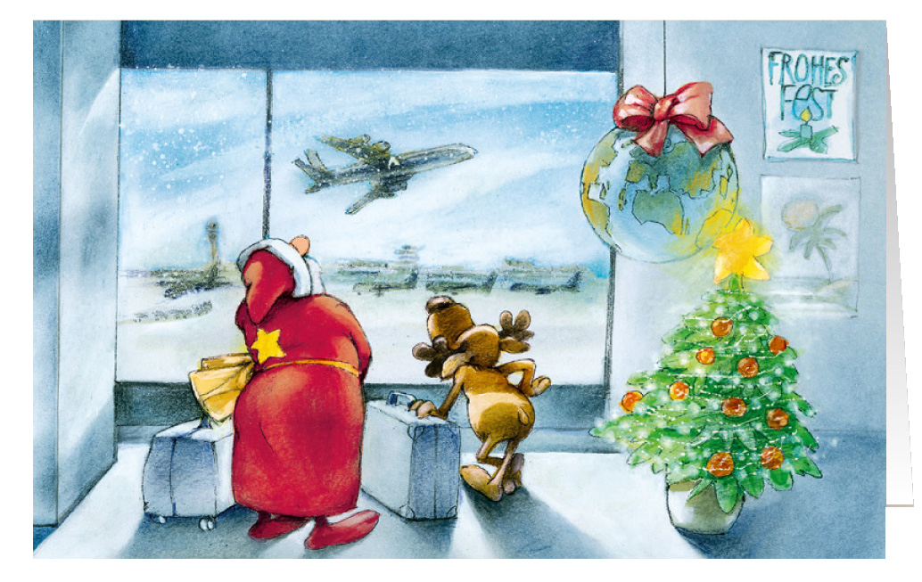 Weihnachtskarte Branchenkarte Touristik Flugreisen Airlines Frohes Fest