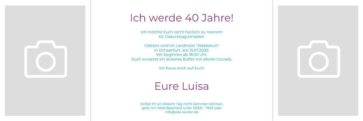 Einladungskarte zum 40. Geburtstag in perlmutt als Altarfalz-Klappkarte