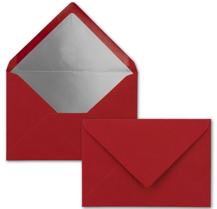 Briefumschlag DIN C6, 16,2 x 11,4 cm, nassklebend, 120g, dunkelrot mit silbernem Innenfutter