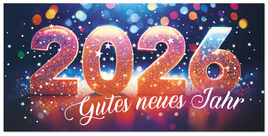 Festliche Neujahrskarte "Leuchtendes 2026" DIN lang mit Spendenanteil zugunsten Make A Wish Deutschland gGmbH