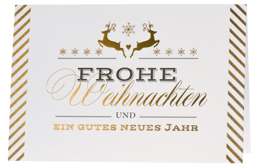 Weihnachtskarte weiß mit goldenen Rentieren Frohe Weihnachten