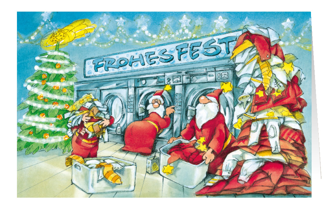 Weihnachtskarte Branchenkarte Wäscherei Reinigung Frohes Fest