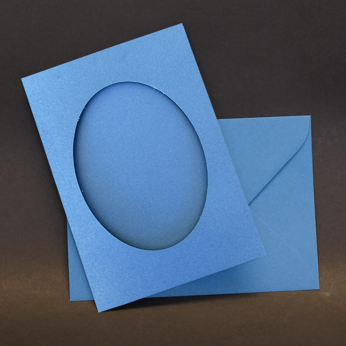 5er-Pack Passepartoutkarte / Fotokarte in blau mit cremefarbenem Briefumschlag