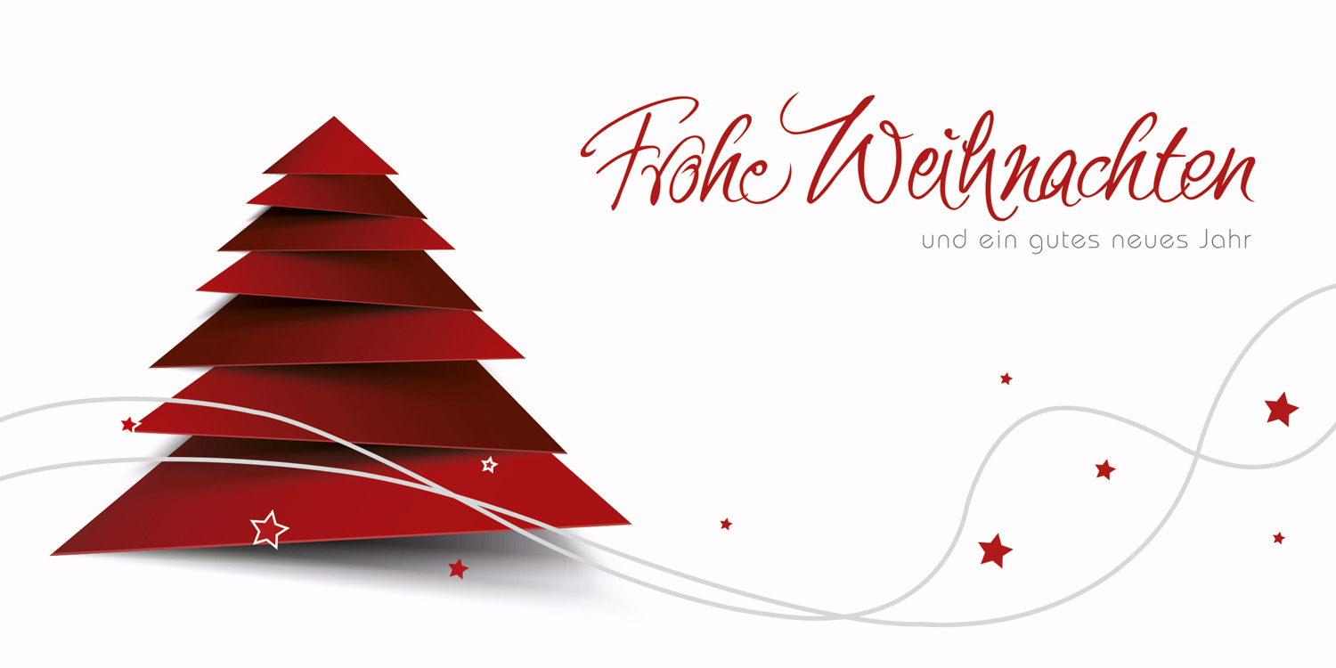Weihnachtskarte weiß / rot mit abstraktem Weihnachtbaum