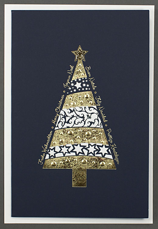 Weihnachtskarte nachtblau gold mit filigranem Weihnachtsbaum