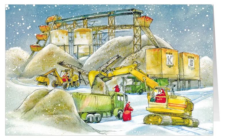 Lustige Weihnachtskarte "Sandige Grüße" für Sand- und Kieswerk, Baustoffhandel, Bauunternehmen