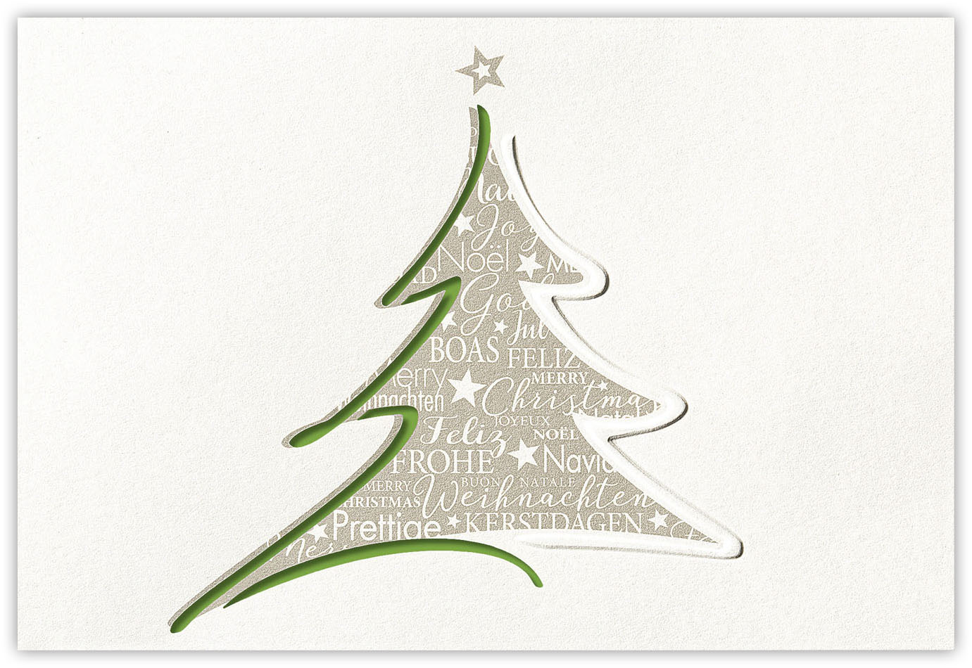 Weihnachtskarte creme mit Schriftzug Frohe Weihnachten, Stanzung und Einlegeblatt grün