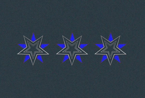 Weihnachtskarte anthrazit metallic mit drei Sternen - Einleger blau