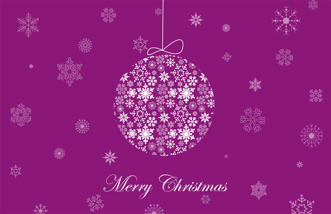 Weihnachtskarte violett mit zahlreichen Sternen Weihnachtskugel