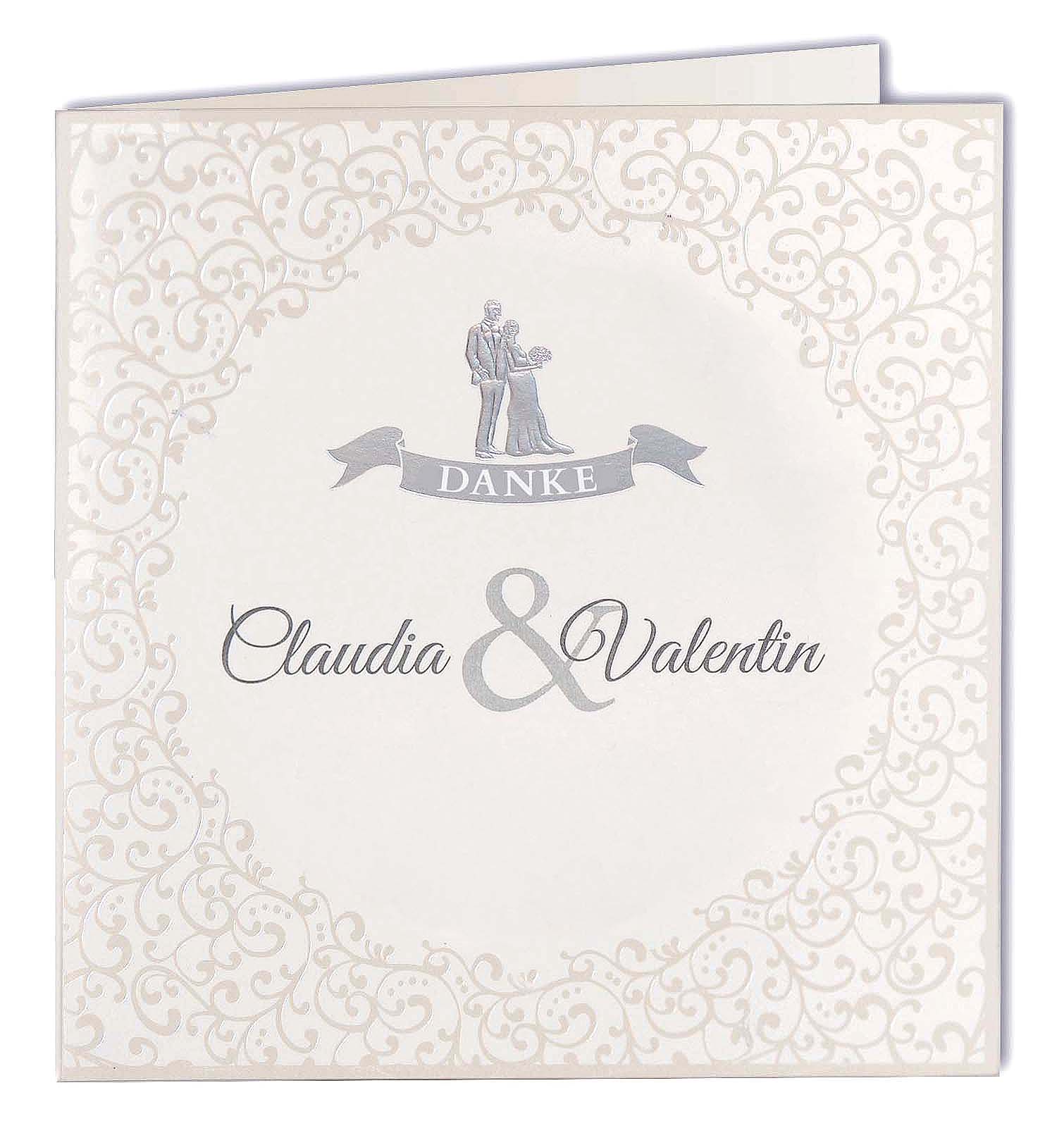 Dankkarte für Hochzeit oder Silberhochzeit mit Ornament- und Silberdruck