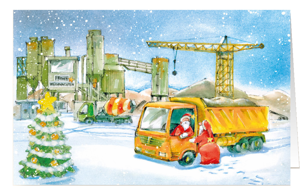 Weihnachtskarte Branchenkarte Sand Kies Steine Betonwerk Kieswerk Frohe Weihnachten