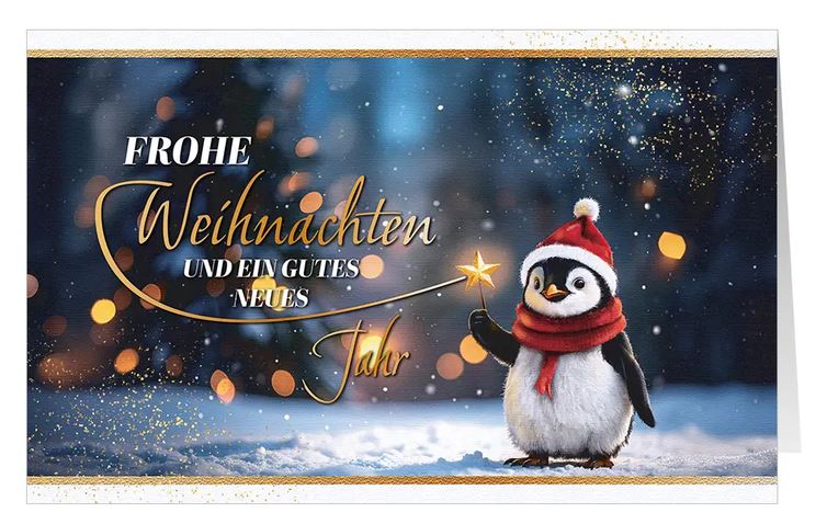 Putzige Spendengrußkarte "Kleiner Pinguin" zugunsten Ärzte ohne Grenzen mit weihnachtlichen Grüßen