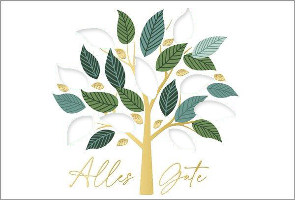 Weiße Glückwunschkarte "Lebensbaum" mit Stanzung, Goldfolienprägung und Einlegeblatt in weiß