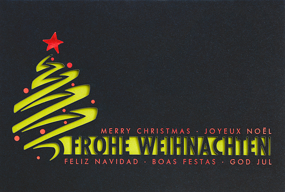Weihnachtskarte mit abstraktem Weihnachtsbaum Frohe Weihnachten