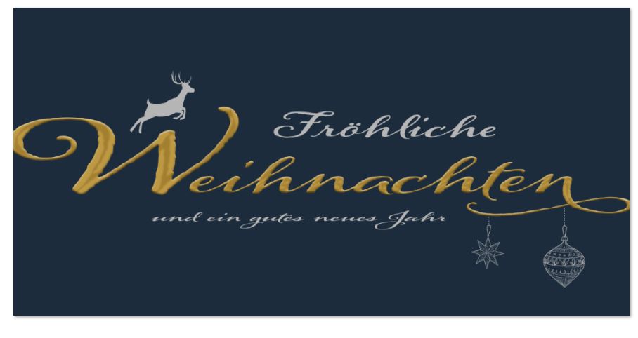 Weihnachtskarte "Midnight-Blue" im DIN lang Format mit Gold- und Silberfolienprägung, inkl. Falteinleger