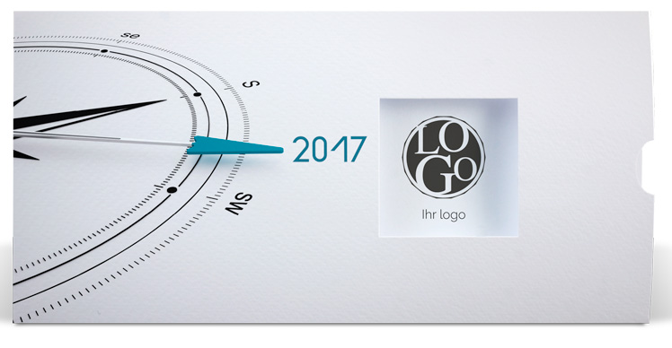 Neujahrskarte 2017 mit Kompass und Jahreszahl - Schiebekarte mit Logoausschnitt
