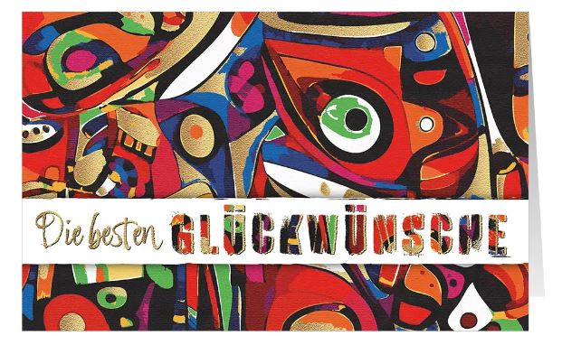 Farbenfrohe Grußkarte "Modern Art" mit Kunstmotiv und "Die besten Glückwünsche" 