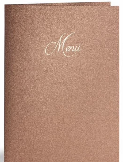 Elegante Menükarte in dunkelbraun mit Goldfolienprägung "Menü" im Format DIN A5 mit cremeweißer Einsteckkarte