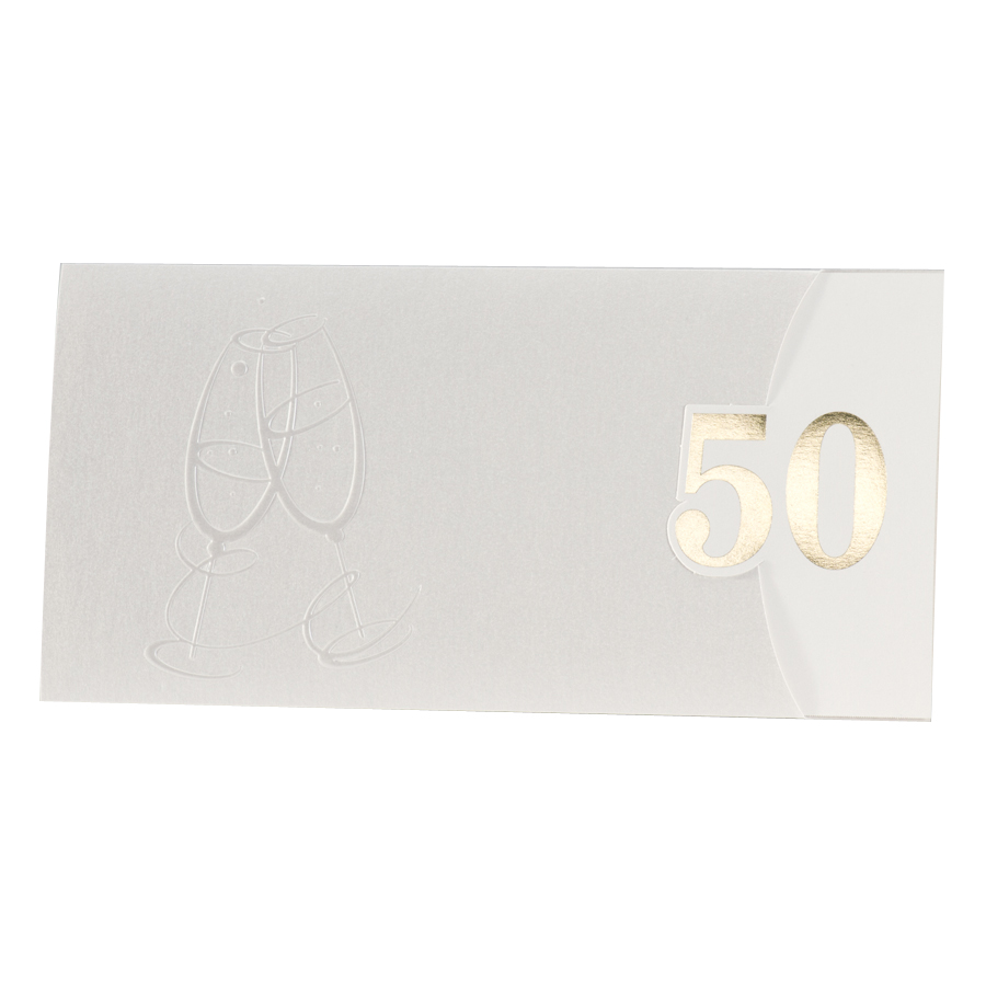 Jubiläumskarte 50 Jahre perlmutt metallic Goldfolienprägung