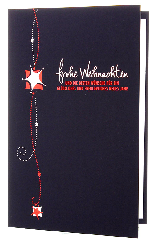 Weihnachtskarte nachtblau, rot & silber mit den besten Wünschen zu Weihnachten
