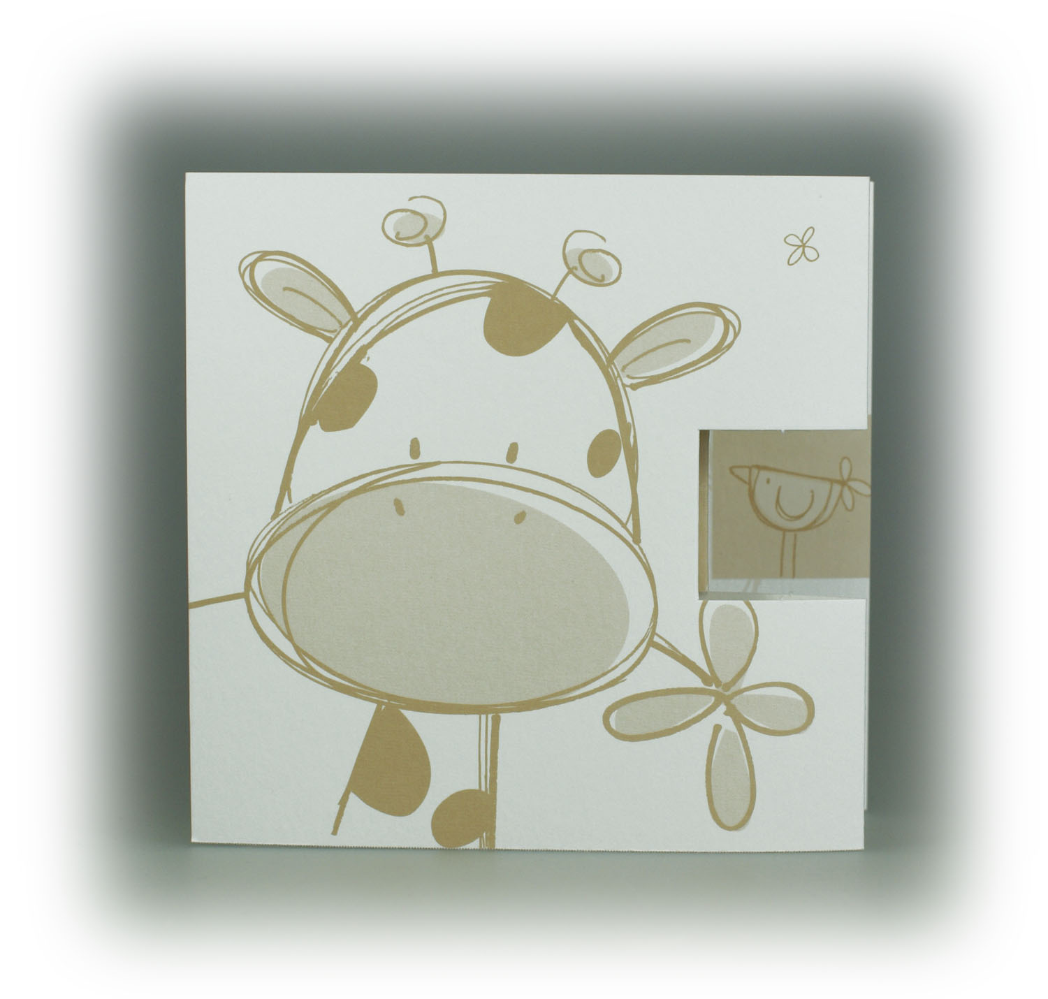 Geburtskarte mit Tiercomic Giraffe und Vogel auch zum Aufstellen geeignet