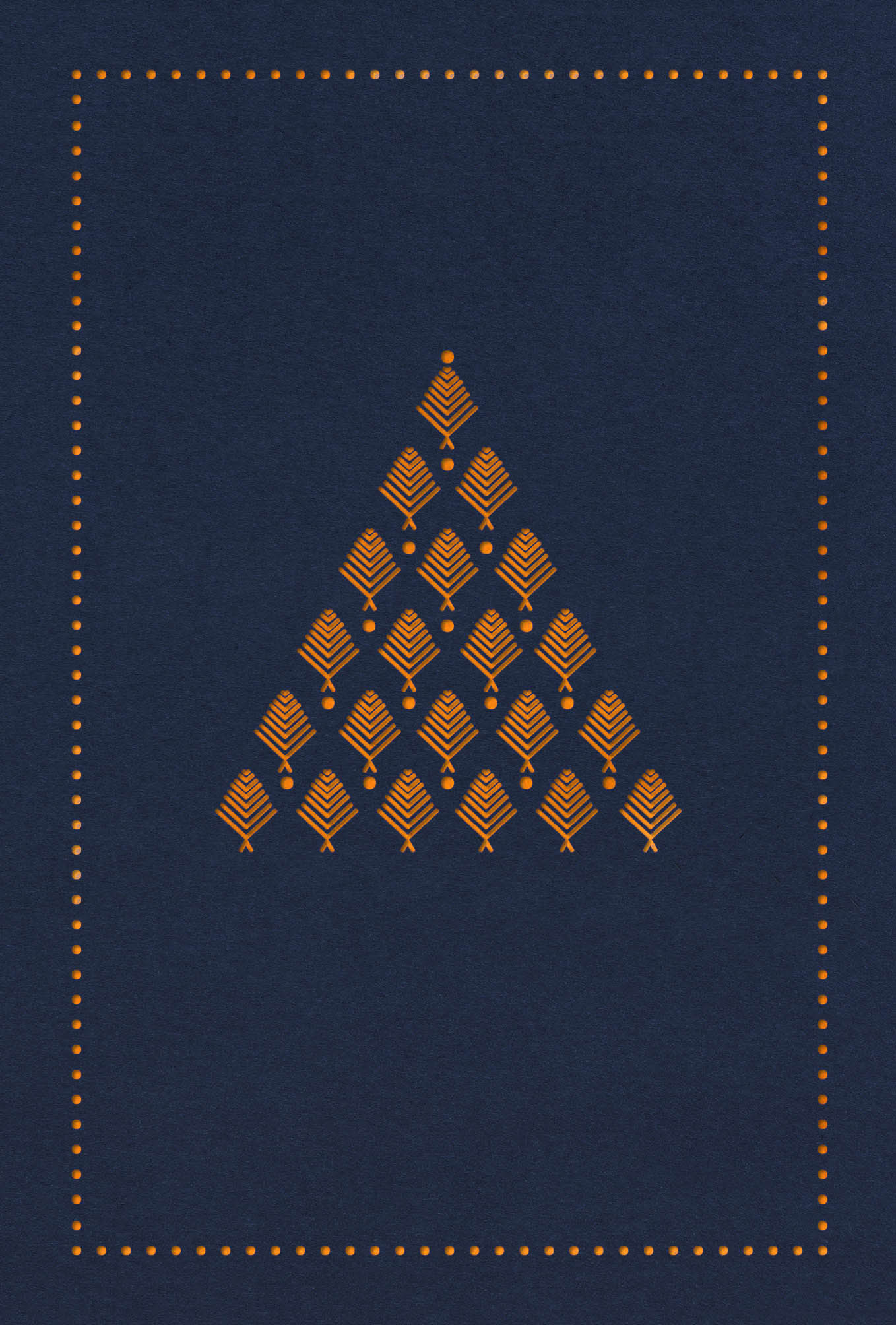 Dunkelblaue Weihnachtskarte mit orangenem Einlegegeblatt und feiner Stanzung