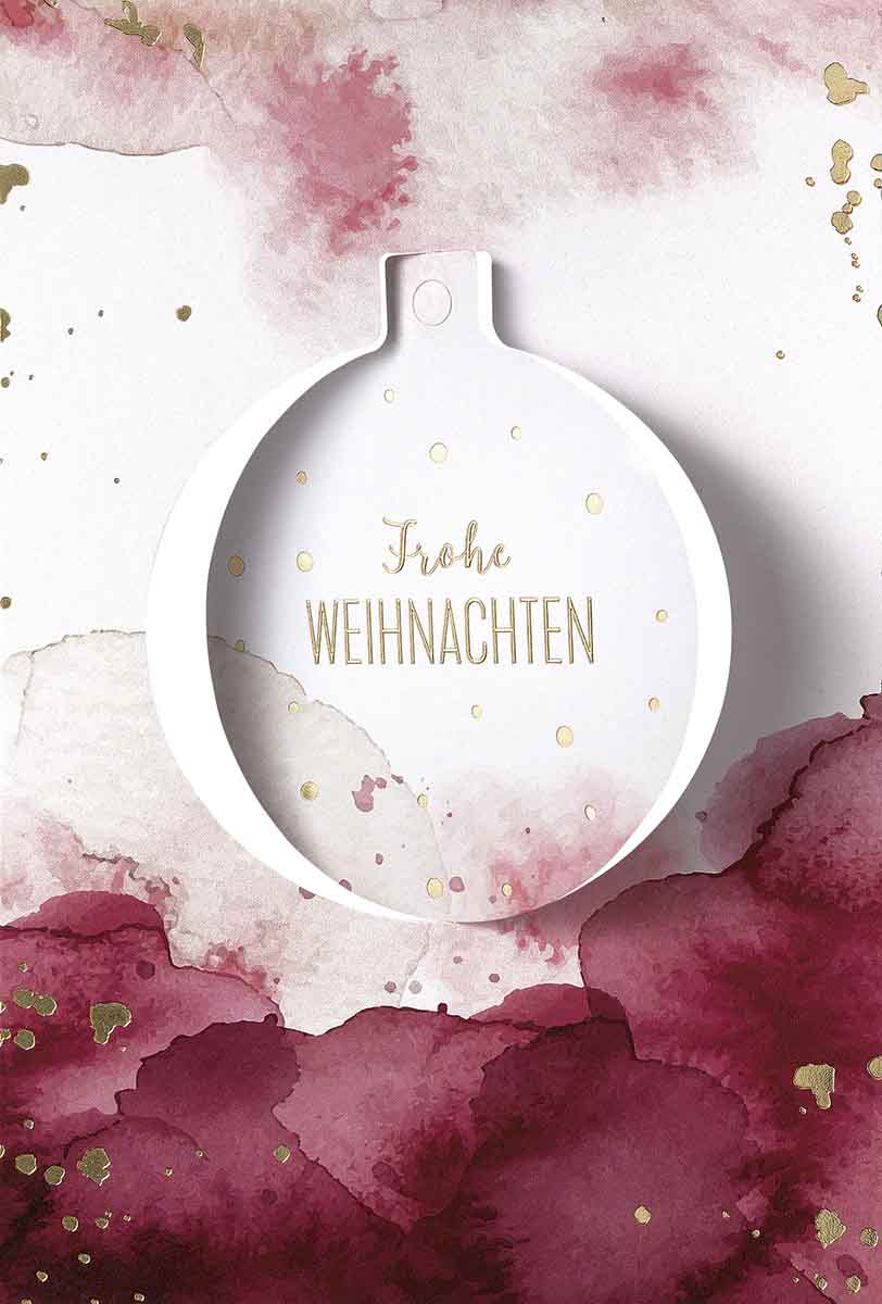 Moderne Weihnachtskarte mit heraustrennbarer Weihnachtskugel und moderner Watercolor-Optik